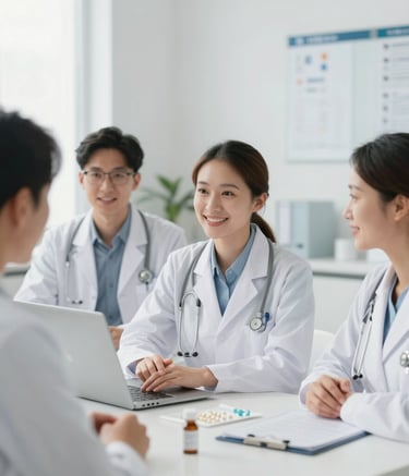 A behind-the-scenes shot of a marketing professional at a clean Crisp Parchment desk. They are holding a Deep Ripe Crimson tomato while planning a social media grid on a laptop. The lighting is bright and airy, blending a professional office vibe with the warmth of a local food market.
