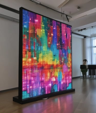 Installation team setting up a large LED display outside a storefront.