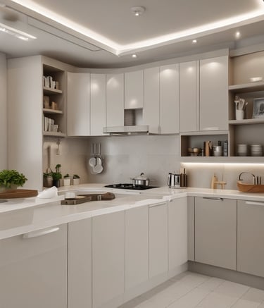 A modern office nook with practical storage and calming color palette.