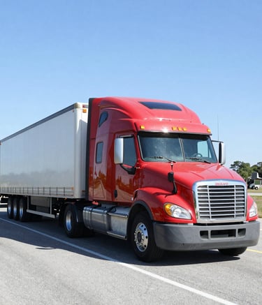 A wide-angle professional photograph of an A-Stream Logistics semi-truck traveling along a North American interstate highway under a clear blue sky. The truck is clean and modern, representing reliability and professional freight transport services.