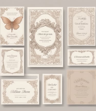a set of wedding invitation cards with a butterfly