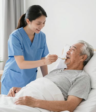 A caregiver and client sharing a laugh while reading a book together.