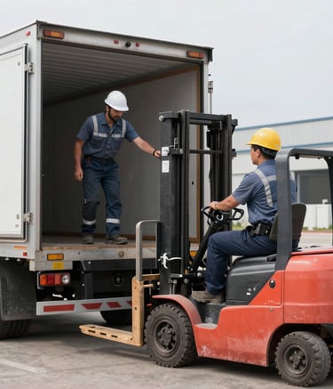 Warehouse workers loading pallets onto a freight truck