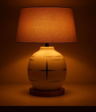 White Ceramic base Table lamp with fabric shade