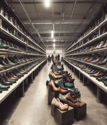 Artisan carefully stitching leather on a premium shoe.