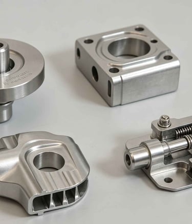 Precision CNC machined stainless steel mechanical parts and industrial hardware components.