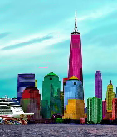 a cruise ship in the water with new york city in the background