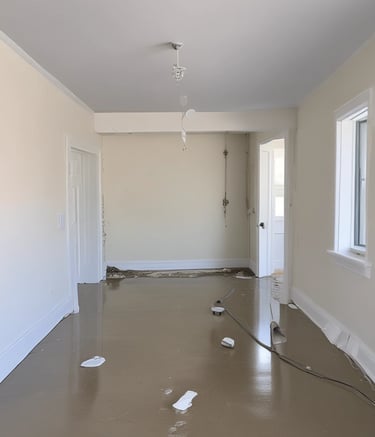 Water damage restoration team drying out a flooded Port Orange living room.