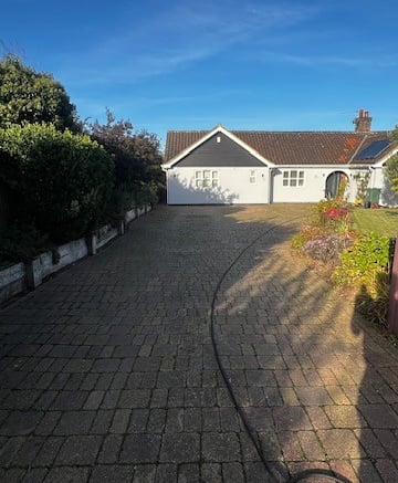 Before and after exterior cleaning of a residential driveway in Easton, Norfolk, by PJB Exterior Cle