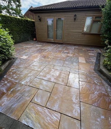 Sealer applied to Indian sandstone patio in Norwich Norfolk by PJB Exterior Cleaning