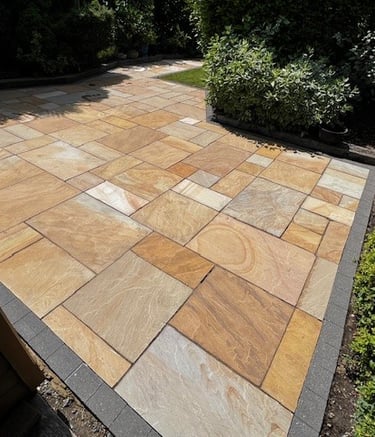 Professional pressure washing of Indian sandstone patio in Norwich Norfolk by PJB Exterior Cleaning