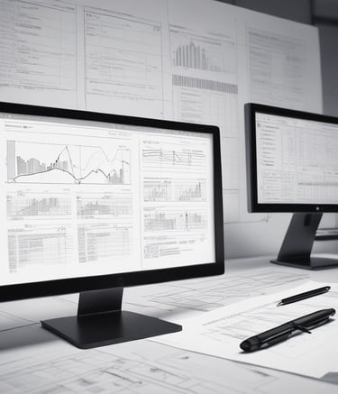 A person is working on a laptop at a table, focusing on a software interface displayed on the screen. The interface appears technical or related to programming and data flow. The setting seems to be a modern indoor office or study area with a window in the background.