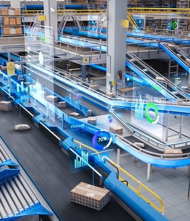 esteiras com caixas de papelão em uma fabrica