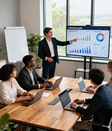 a man in a suit and tie is standing in front of a large screen