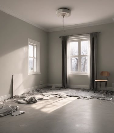 a room with a wooden floor and a window that has recently been renovated and still has some renovati