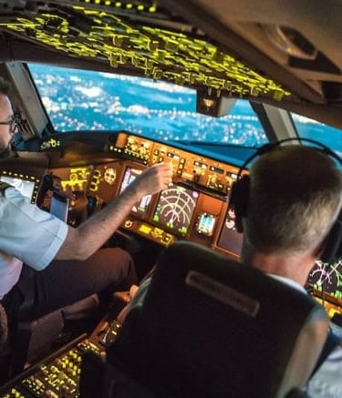 Pilot controling flight in night