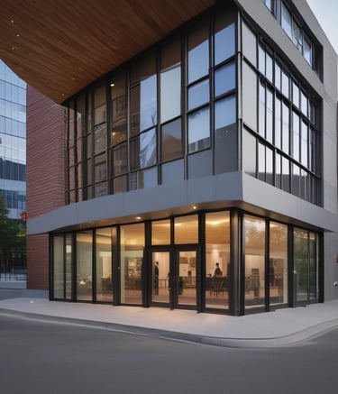 Two service windows with blue signs above each window. The left sign reads 'Facturacion Caja' and the right one reads 'Faturamento Caixa.' These windows appear to be part of a billing or payment service area. A few items, such as boxes and papers, are placed behind the windows. A small digital display shows a number.