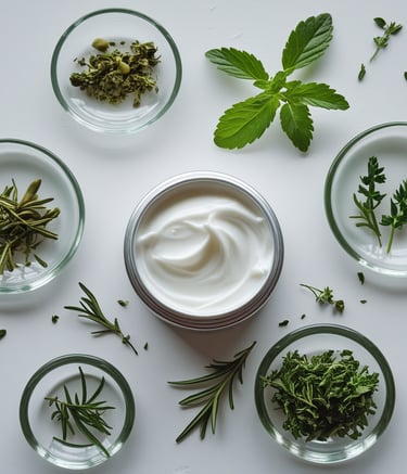a variety of herbs and herbs in a circle a cream for eczema and smooth skin