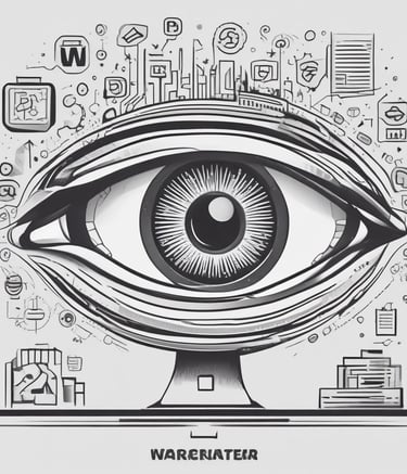 An abstract, pastel-colored, 3D-rendered representation of data analysis and search engine optimization (SEO). The image features a computer interface with various analytics symbols, including a magnifying glass, bar charts, pie charts, and a search bar with the text 'SEO'. Surrounding the interface are different objects such as a potted plant, a cup with a saucer, and a megaphone, all placed on a light green background.