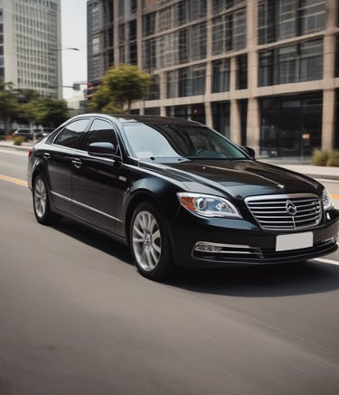 A long white limousine is parked on the street in front of a building with a green-tiled roof. The building has a sign that reads 'Louis Dreyfus Armateurs' and features a mix of brick and white plaster walls. Several green trash bins are visible on the right side of the image, alongside some palm trees and other plants.
