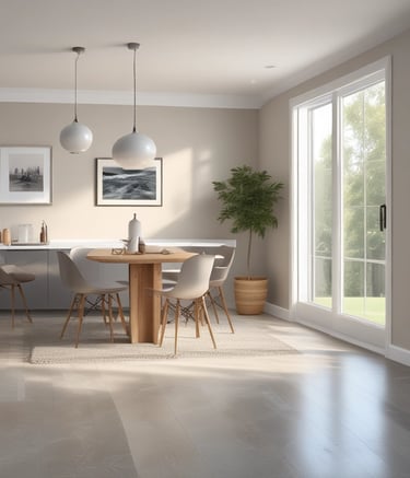 A portion of a building facade with a stucco texture, featuring a set of stairs leading up to a landing. The building is painted in a soft beige color. A garage door is present with a decorative window pattern at the top, accompanied by a small rectangular plaque above the door displaying the number 307 in dark lettering. There are three small square windows embedded in the wall next to the stairs.
