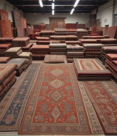 A textile shop displays an array of colorful fabrics neatly stacked on shelves. A man in traditional attire appears to be organizing or handling the fabrics. Three other men in similar attire are seated outside the shop, engaged in conversation while having tea. The shop has signs with text in what appears to be Bengali or a similar script.