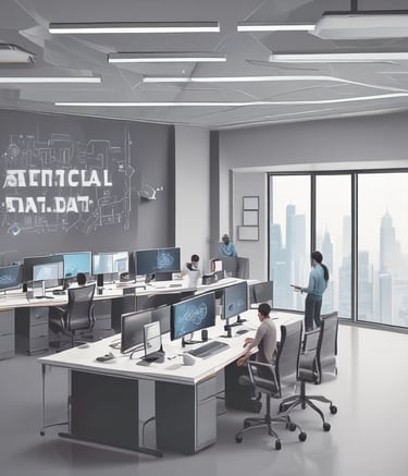 A clean workspace with a laptop displaying a project dashboard