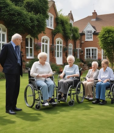 A residential street showcasing a large, elegant house with a beige exterior and white accents, surrounded by lush palm trees. The house features multiple stories with a spacious front yard and a modern design. A black car is parked in the driveway.