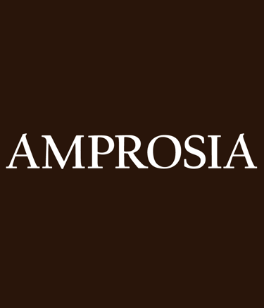 a brown and white logo with the word amprosia