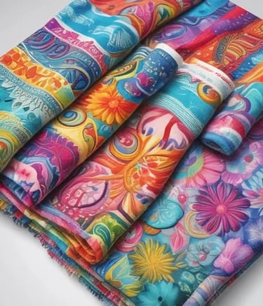 a bunch of colorful fabrics and fabric with a variety of different colors