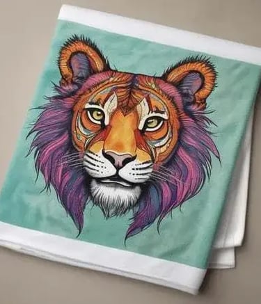 a tea towel with a tiger head on it