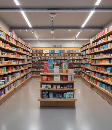 A shelf filled with various branded products, including colorful cereal boxes on the top shelf labeled as Froot Loops with Marshmallows. The middle shelf features a pair of multicolored sneakers positioned above a Nike SB shoebox, surrounded by red boxes labeled Supreme and Ziploc. The bottom shelf displays two caps, multiple boxes of Reese's Puffs cereal, a small bowl, and a blue Pepsi bottle to the left with a green 7up bottle to the right. The entire display is illuminated with LED lights, creating a vibrant and energetic atmosphere.