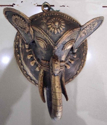 "Ethnic brass elephant head wall art–perfect for living room or hallway decor-Qualified for export"