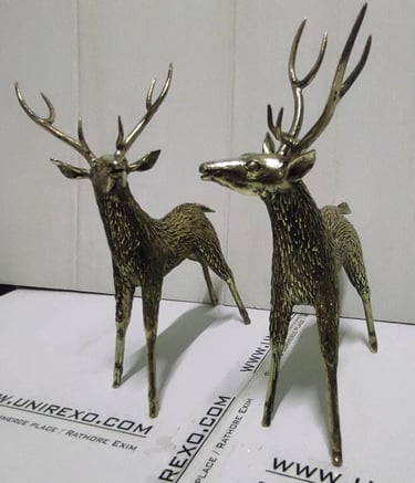 "Pair of handcrafted brass deer statues for home decor-Suitable for export"