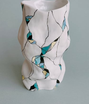 Vase, style Mosaïque, 20 cm,  Porcelaine blanche