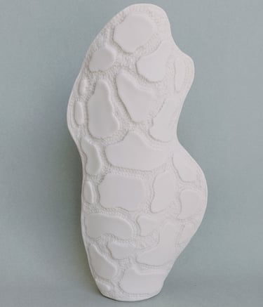 Vase plat ovale, Roches 22 cm,   Porcelaine blanche