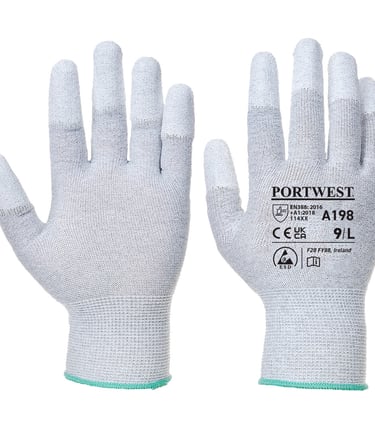 Guante antiestático con puntas de fibra de carbono, apropiado en ambientes ESD