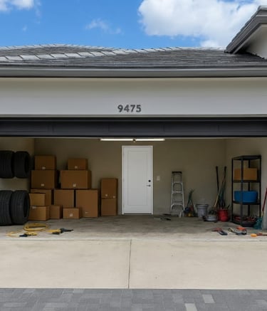 minimalist luxury home with concrete flooring and unorganised garage before
