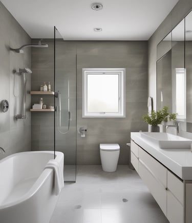 A cozy bathroom featuring elegant tiles and a soaking tub.