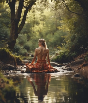 person about to touch the calm water