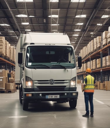 A busy construction site with several workers wearing safety helmets and reflective vests. They are surrounded by scaffolding, wooden planks, and stacks of bricks. Metal rods are protruding from various structures, and a blue container is visible in the background.