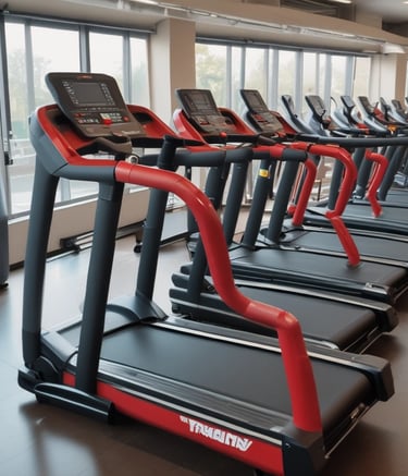 A gym room featuring several Cybex exercise machines arranged neatly. The machines are predominantly white with red seating, and the room has a clean, orderly appearance with overhead fluorescent lighting. The walls are a neutral color, and the flooring appears to be a mix of beige and light wooden tones.