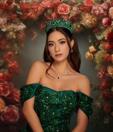 Retrato artístico de quince años con iluminación profesional en locación de Aguascalientes.