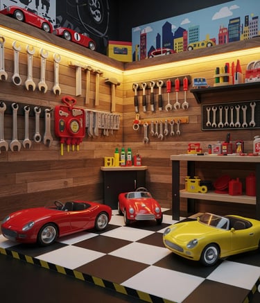 car garage, mini car mechanic 