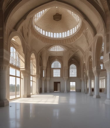A close-up view of a brick building under renovation, with scaffolding around it. The structure displays intricate architectural details and weathered textures, suggesting age and historical significance.