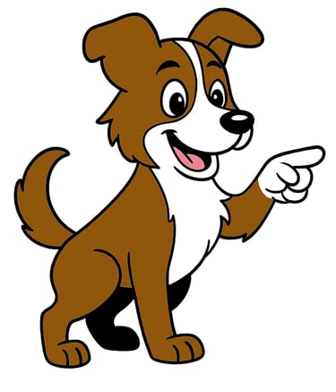 Scout the mascot, a brown and white dog pointing to what to expect when you ask for a quote