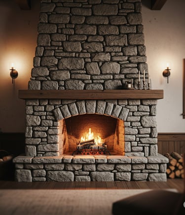 stone masonry installed on fireplace hearth