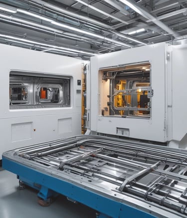 Industrial machinery operating inside a factory environment