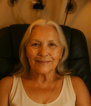 Mujer respirando o2 Bajo Presión