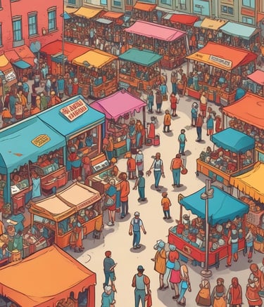 Vinyl records are displayed in a record store, with a prominent record at the front featuring a person with a serious expression, dressed in a light purple jacket and white shirt. The texts on the record include phrases like 'Love Thy Neighbor,' 'Annie Christian Sentenced to Die!' and 'Do You Believe in God?'. Other visible records in the background are organized under categories like 'Prince,' 'Pink,' and 'Red Hot Chili Peppers.'